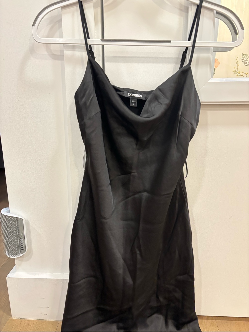 Express Black Satin Cowl Neck Slip Dress